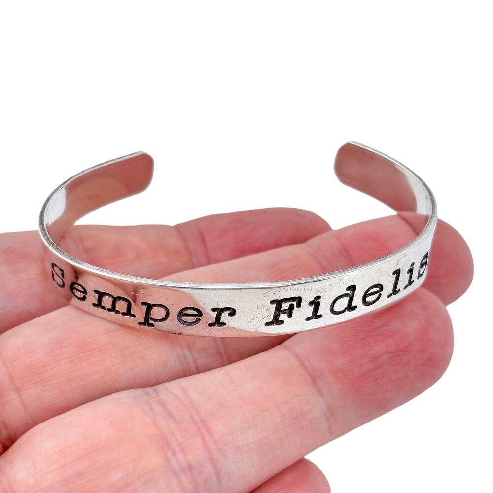 Vintage H&H Sterling Silver 925 Semper Fidelis Marine Cuff Bracelet | 6.5"